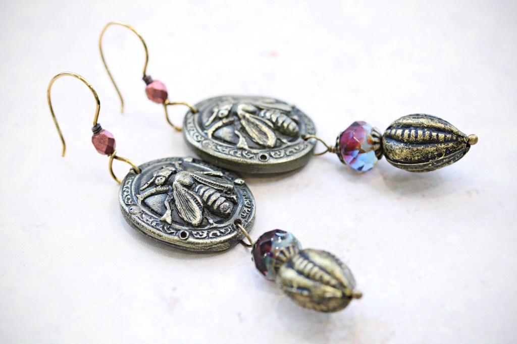 Bee Keeper Earrings Seed Beads Medieval Style Gift For a Nature&nbsp;Lover
