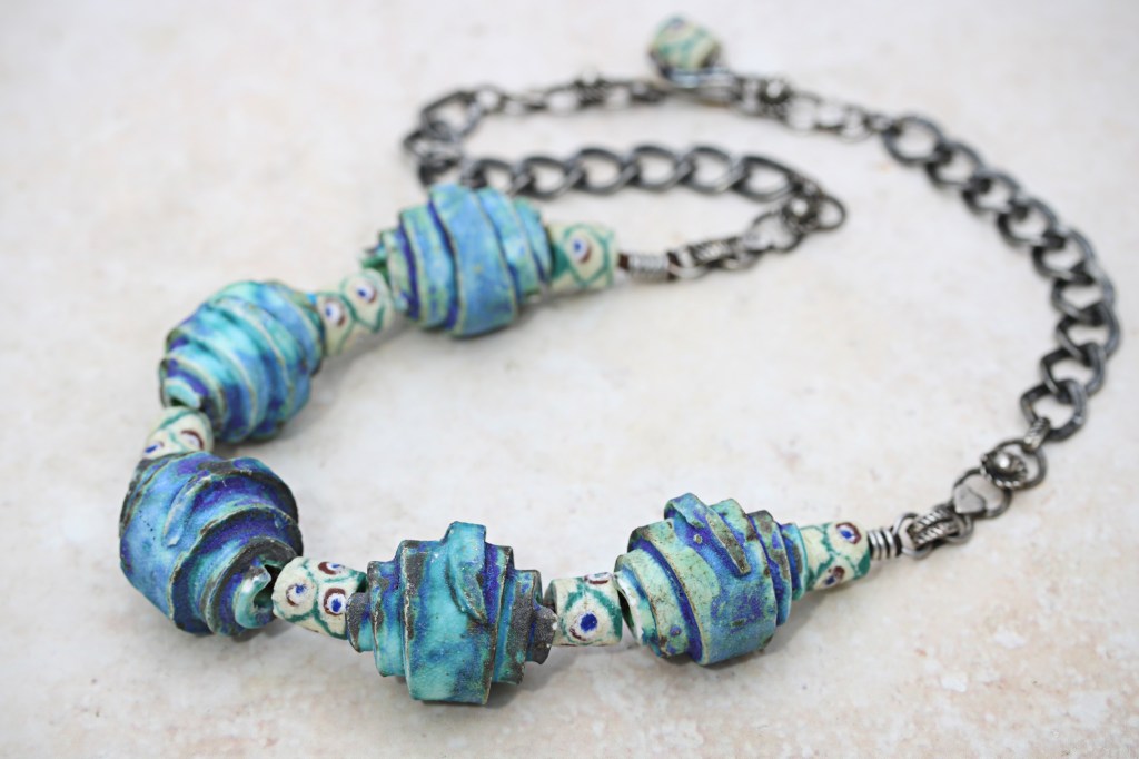 Ceramic Bead Statement Necklace Vintage Krobo Necklace Hand Painted Glass Trade&nbsp;Beads