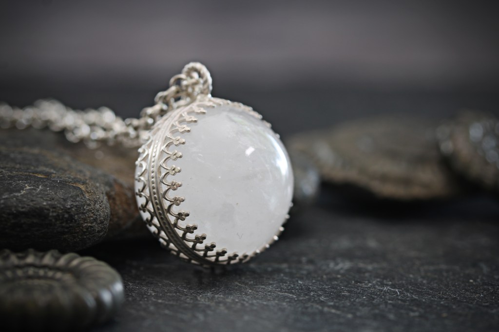 Milky Quartz Sphere Necklace Silver Orb January Birthstone Pool Of Light White Crystal Ball Rock Wiccan&nbsp;Jewellery