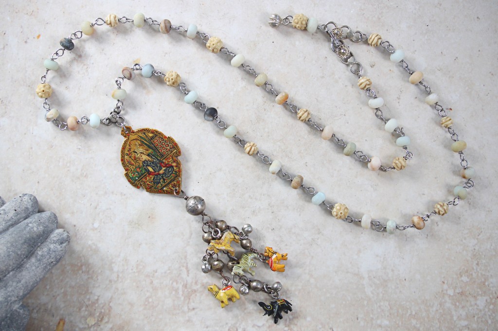 Persian Miniature Amulet Necklace with Wooden Animal&nbsp;Dangle